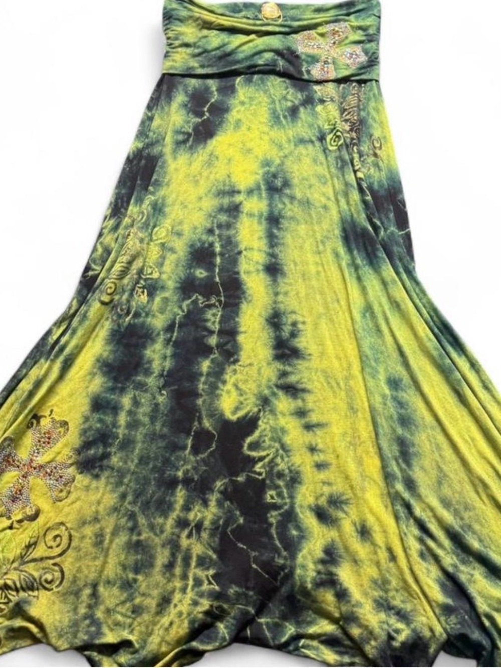 Y2K Green Tie-Dye Maxi Dress w/ Neck Strap